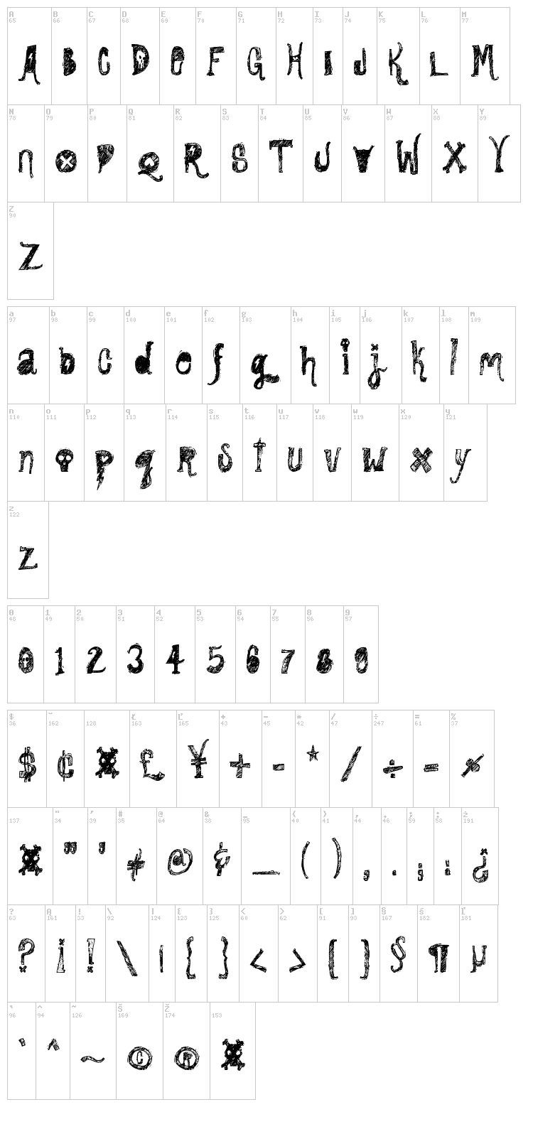Rock Show Whiplash font map